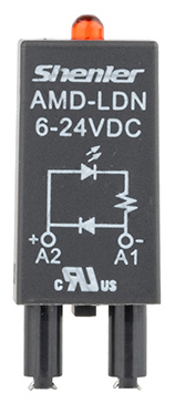 Модуль AMD-LDN 6-24V DC - Модуль для реле, 6 - 24VDC, красный светодиод, диод (-А1/+А2), цвет: черный, для колодок: SRU, SKF14, SKC, SKB, STB, SRC*-E, SRB, GZT, GZM, GZS, GZMB, ES32