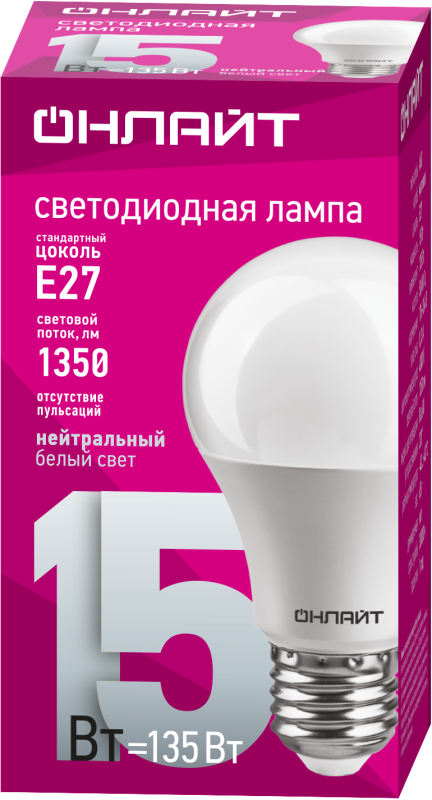 Лампа светодиодная 61 150 OLL-A60-15-230-4K-E27 15Вт грушевидная 61150