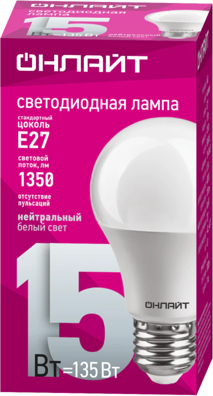 Лампа светодиодная 61 150 OLL-A60-15-230-4K-E27 15Вт грушевидная 61150
