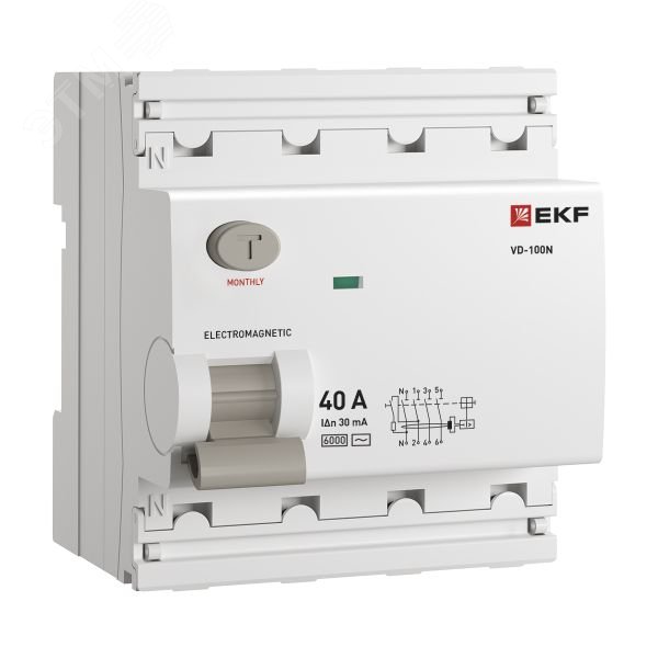 Выключатель дифференциального тока 4п 40А 30мА тип AC 6кА ВД-100N электромех. PROxima E1046M4030