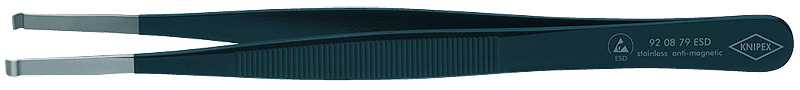 Прецизионный пинцет KN-920879ESD - Антистатический установочный пинцет, прямой формы, позиционирование губок круглой формы, нержавеющая сталь с высокоомным покрытием, длина 122мм