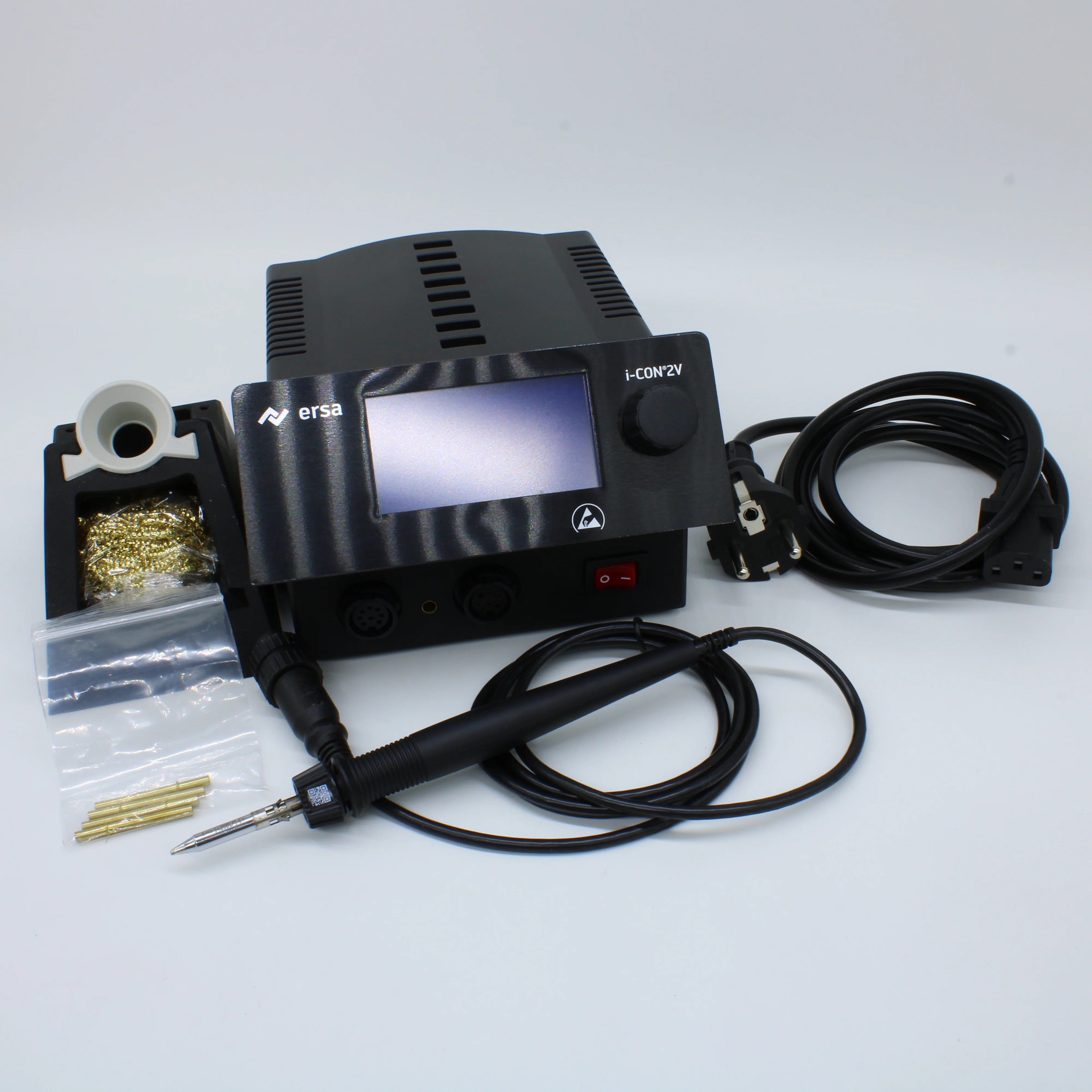 0IC2205V - Двухканальная антистатическая микропроцессорная паяльная станция i-CON 2V MK2 с паяльником i-TOOL MK2, 150Вт, с регулировкой температуры 150°С-450°С, паяльник i-TOOL MK2 (0105CDJ) с наконечником 0142CDLF16, возможность подключения восьми различ