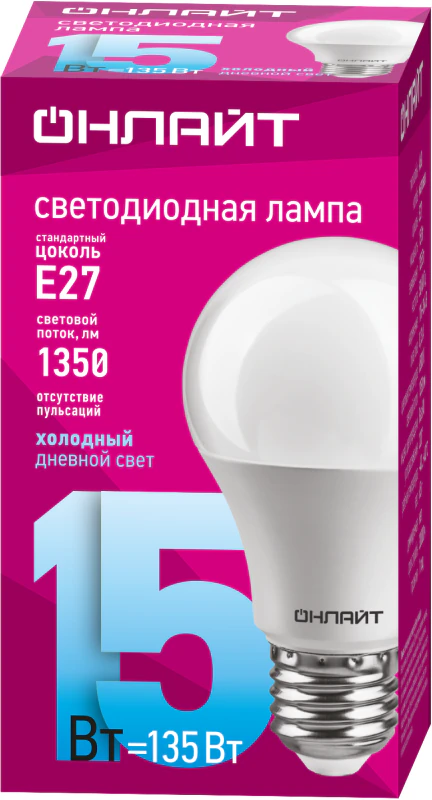 Лампа светодиодная 61 151 OLL-A60-15-230-6.5K-E27 15Вт грушевидная 61151