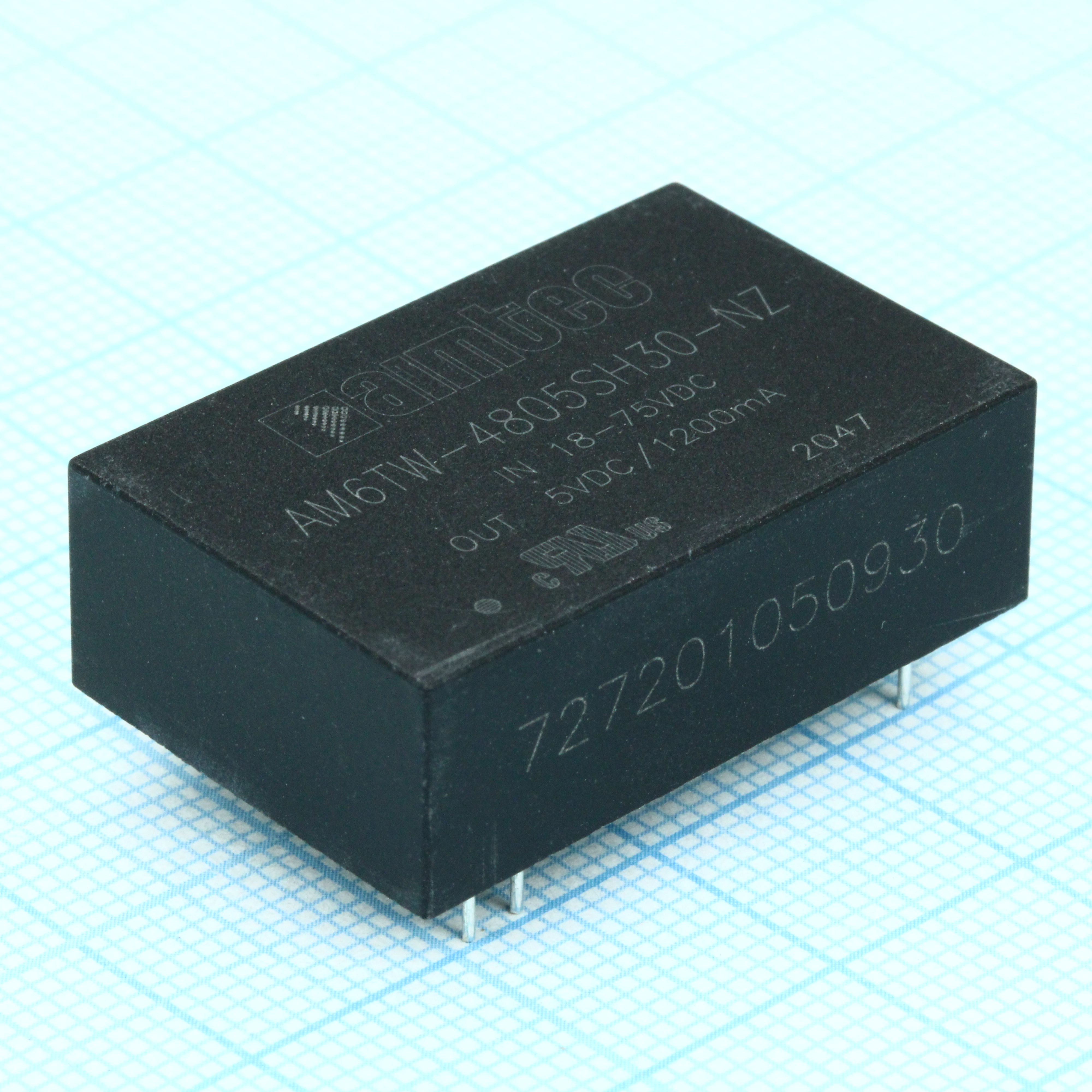 AM6TW-4805SH30-NZ - DC/DC, 6Вт, вход 18…75В, выход 5В/1.2А, изоляция 3000В DC, КПД 83%, максимальная емкостная нагрузка не более 2200мкФ, DIP24, 31.6x20.3x10.2мм, -40…85°C, пластик