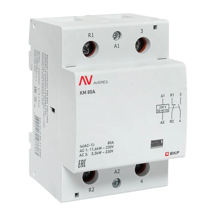 Контактор модульный КМ 80А 1NC+1NO 230VAC (3 мод.) AVERES EKF