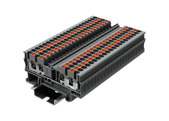 Проходная клемма TP2.5-4-BK - Проходная клемма, 4 точки подключения, push-in, номинальное сечение: 2,5 мм кв., 24A, 500V, ширина: 5,2 мм, цвет: черный, тип монтажа: DIN 35