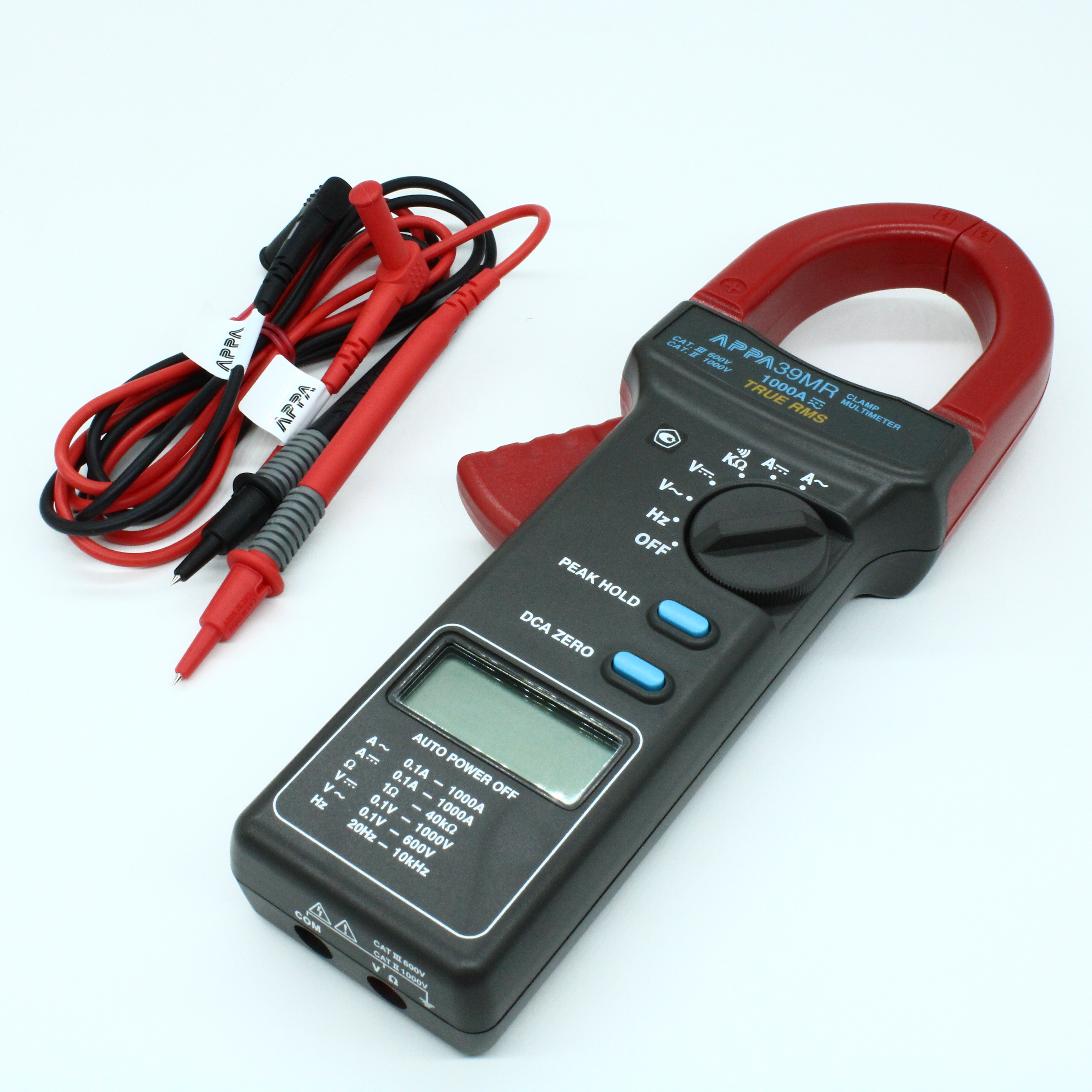 APPA 39MR - Токоизмерительные клещи, I перем. 0,1-1000 А, I пост. 0,1-1000 А, U перем. 0,1-600 В, U пос. 0,1-1000 В, сопр. 1Ом-40 кОм, F 20 Гц-10 кГц, пиковое значение, True-RMS