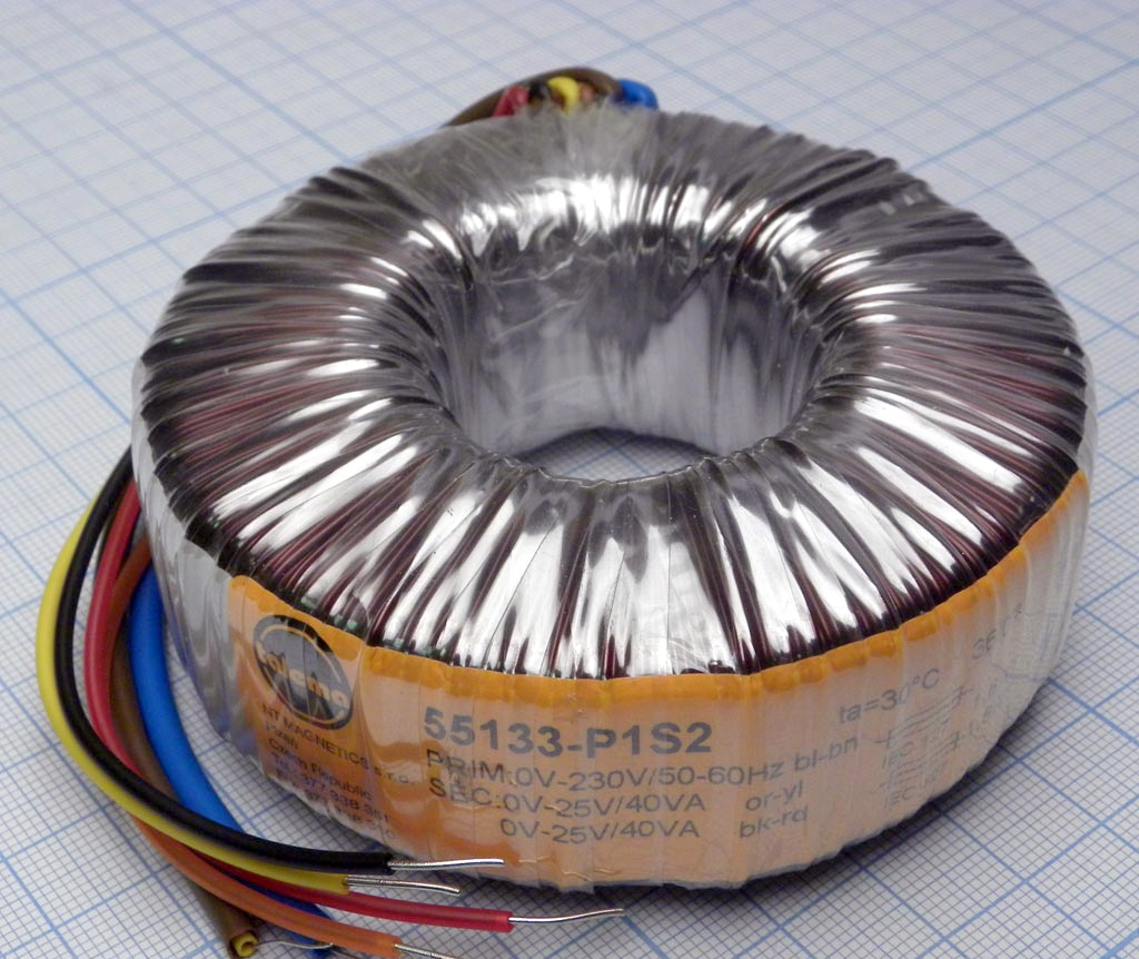 55133-P1S2 - Тороидальный трансформатор 80ВА 230В 2x25В 1,6A S; TRT80225, 95x36/0.87