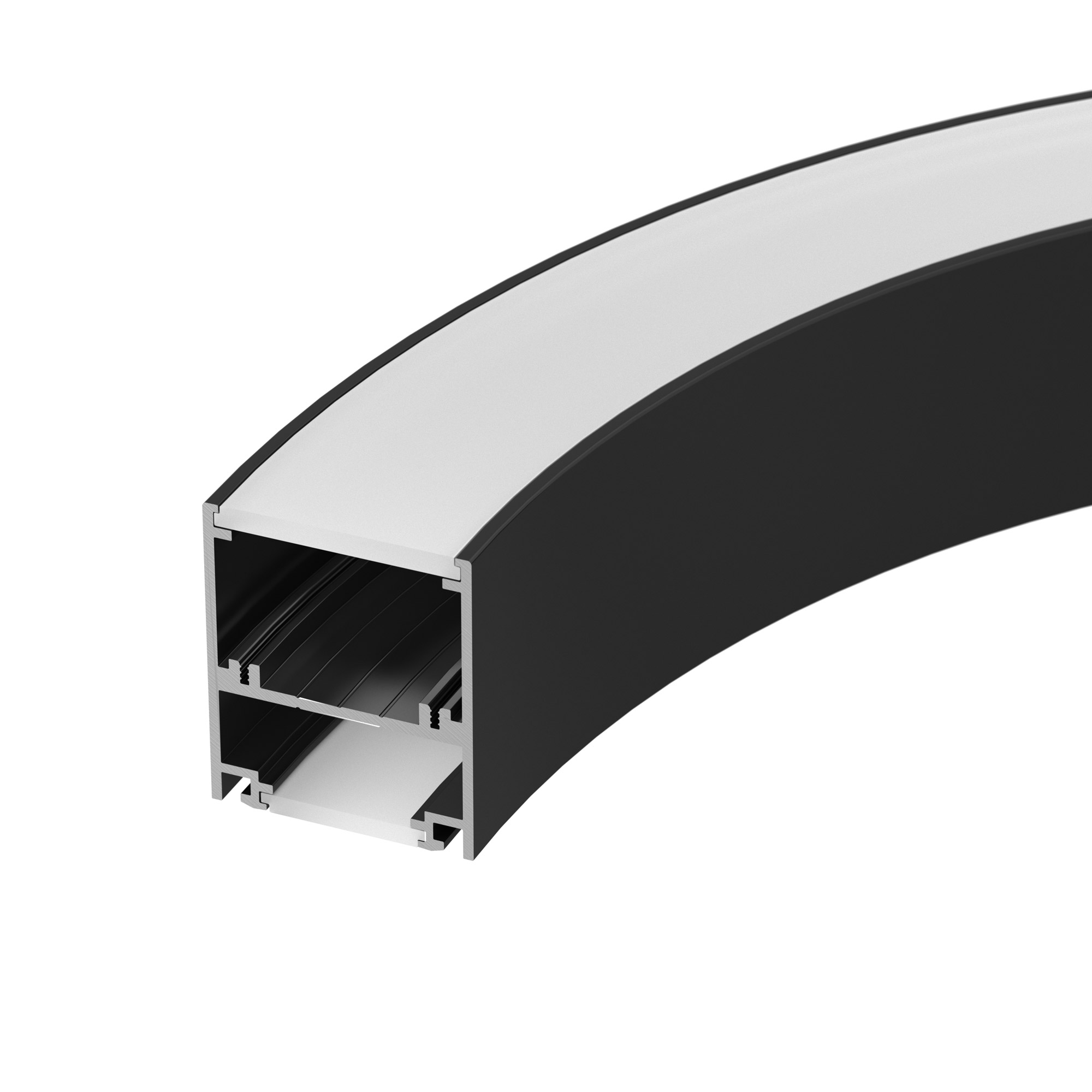 Профиль SL-ARC-5060-D1000-A45 BLACK (дуга 1 из 8) 029267 - Алюминиевый профиль для составления круга диаметром 1000 мм, для радиусной светодиодной линейки, свечение вверх и вниз, длина 1/4 от круга 1000мм. внутренний диаметр круга 950мм, внешний диаметр 1