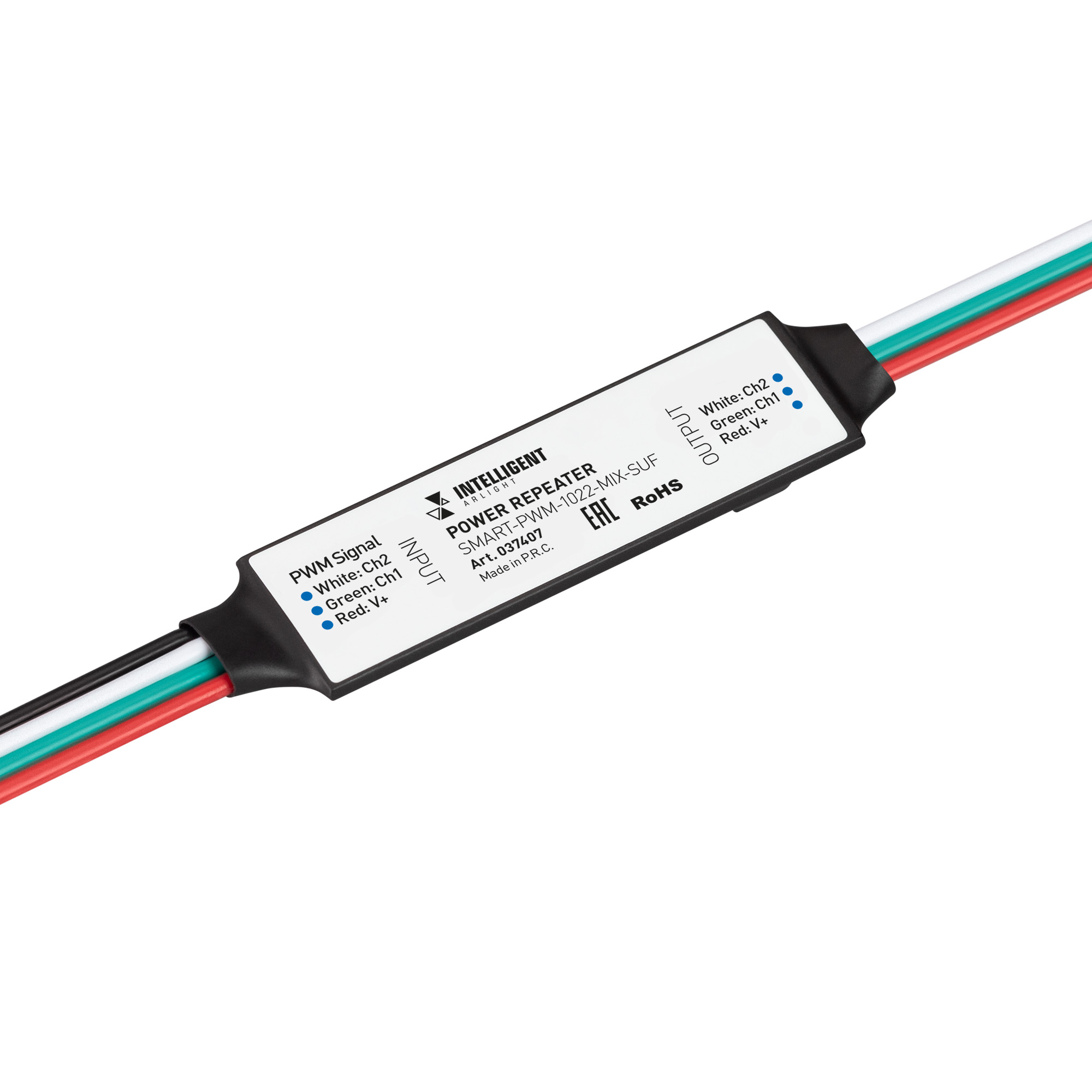 INTELLIGENT ARLIGHT Усилитель SMART-PWM-1022-MIX-SUF (12-24V, 2x2.5A) 037407 - Двухканальный усилитель для контроллеров SMART-MIX (12-24VDC). Питание 12-24VDC. 2 канала, ток нагрузки 2x2.5A, мощность нагрузки 60-120W. Размер 54x15x3 мм.
