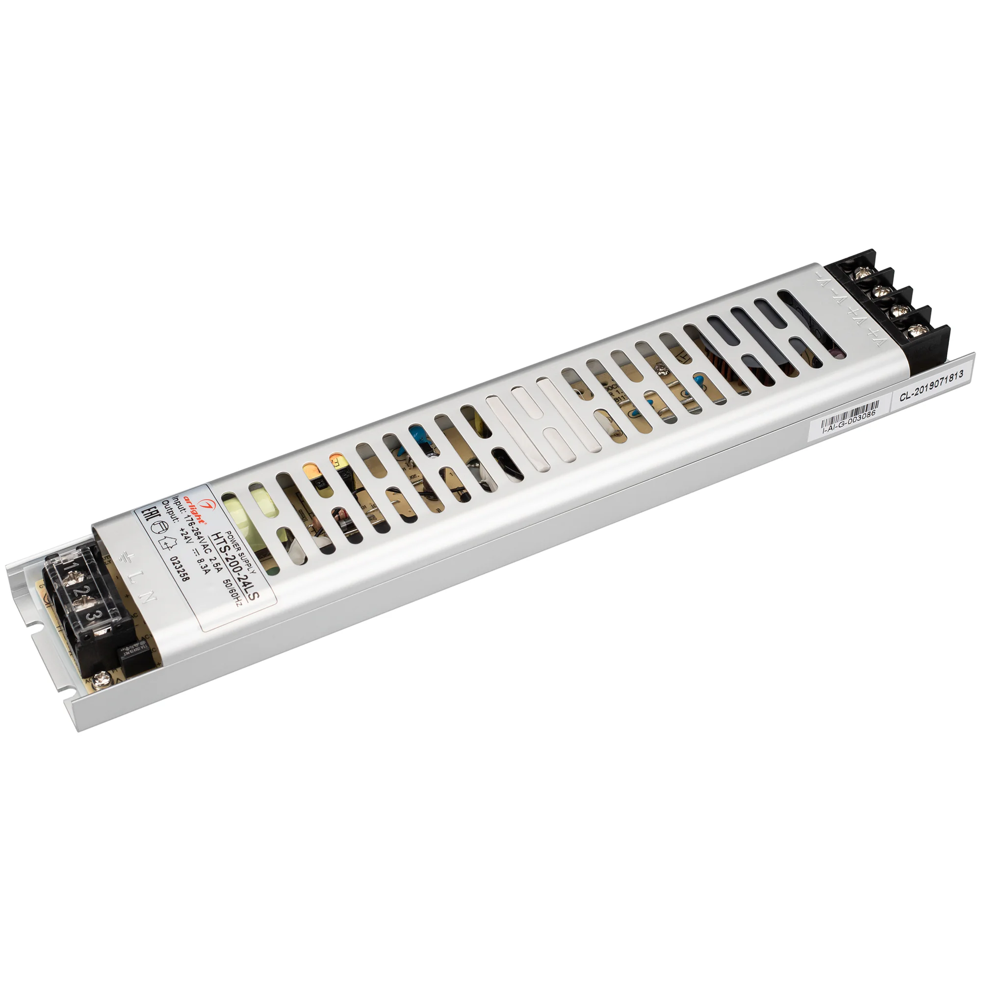 Блок питания HTS-200-24-LS (24V, 8.3A, 200W) 023258 - Источник напряжения с гальванической развязкой для светодиодных изделий. Входное напряжение 180-264 VAC. Выходные параметры: 24 В, 8,3 А, 200 Вт. Встроенный PFC >0,5. Негерметичный алюминиевый сетчатый
