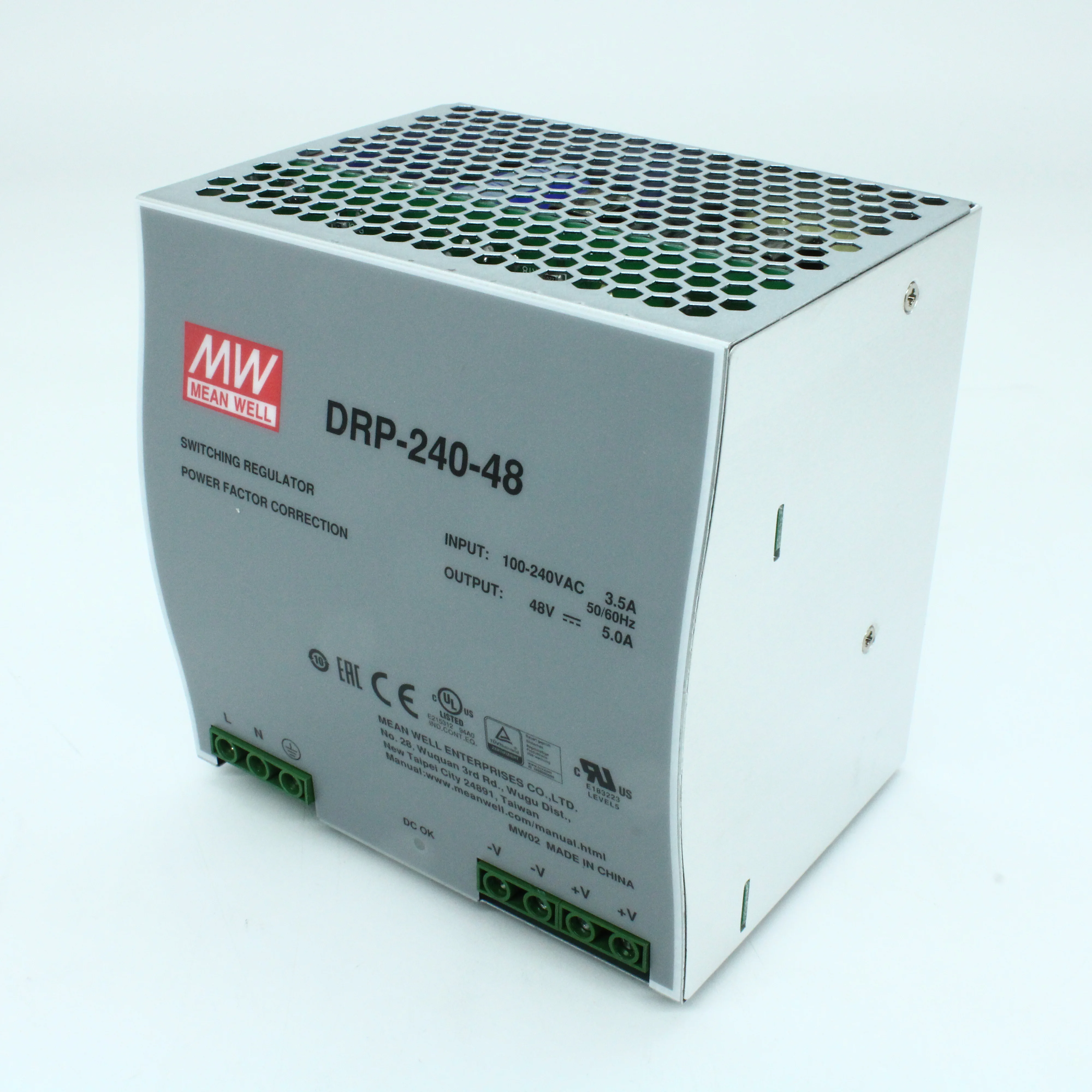 DRP-240-48 - Преобразователь AC-DC на DIN-рейку  240Вт, выход 48В/5A, рег. вых. 48...53В, вход 85…264V AC, 47…63Гц /120…370В DC, изоляция 3000В AC, в кожухе  125х100х125мм, -10…+70°С