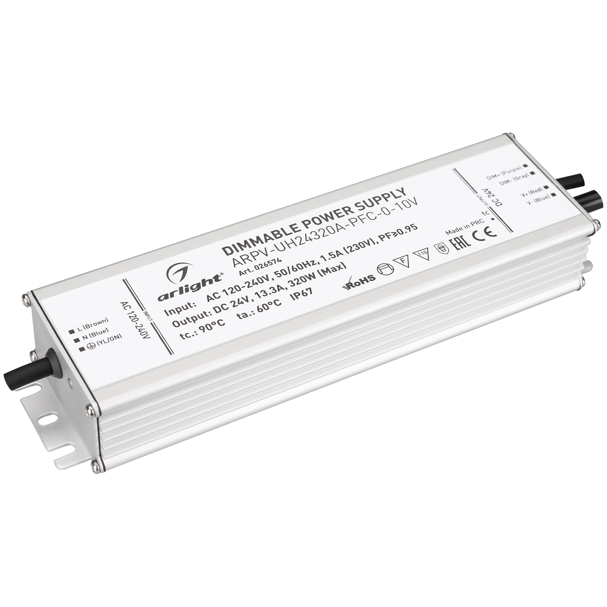 Блок питания ARPV-UH24320A-PFC-0-10V (24V, 13.3A, 320W) 026574 - Диммируемый источник напряжения по стандарту 0-10 В с гальванической развязкой для светодиодных изделий. Входное напряжение 120-240 VAC. Выходные параметры: 24 В, 13.3 А, 320 Вт. Встроенный 