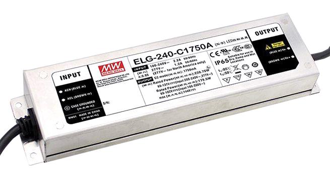 ELG-240-42B-3Y - AC-DC, 239.8Вт, IP67, вход 100…305В AC, 47…63Гц/142…431В DC, ККМ, выход 21...42В/5.71А, изоляция 3750В AC, в кожухе 244х71х37.5мм, -40…+85°С (корпус), димминг 3 в 1, провод заземления