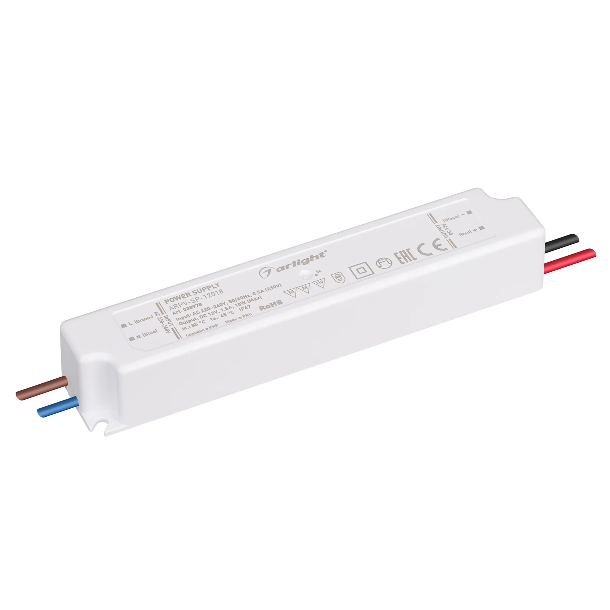 Блок питания ARPV-SP-12018 (12V, 1.5A, 18W) 038978 - Источник напряжения с гальванической развязкой для светодиодных изделий. Входное напряжение 220-240 VAC. Выходные параметры: 12 В, 1.5 А, 18 Вт, PF >0.5. Герметичный пластиковый корпус IP 67. Рабочая те