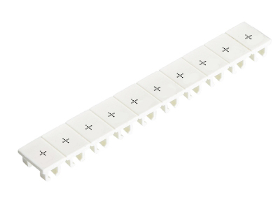 Шильдик 9705A/5/10 B + - Маркировка для клемм сечением 2,5 мм.кв., шириной 5 мм, 10 шильдиков, белая, нанесенные знаки: +,+, …, +