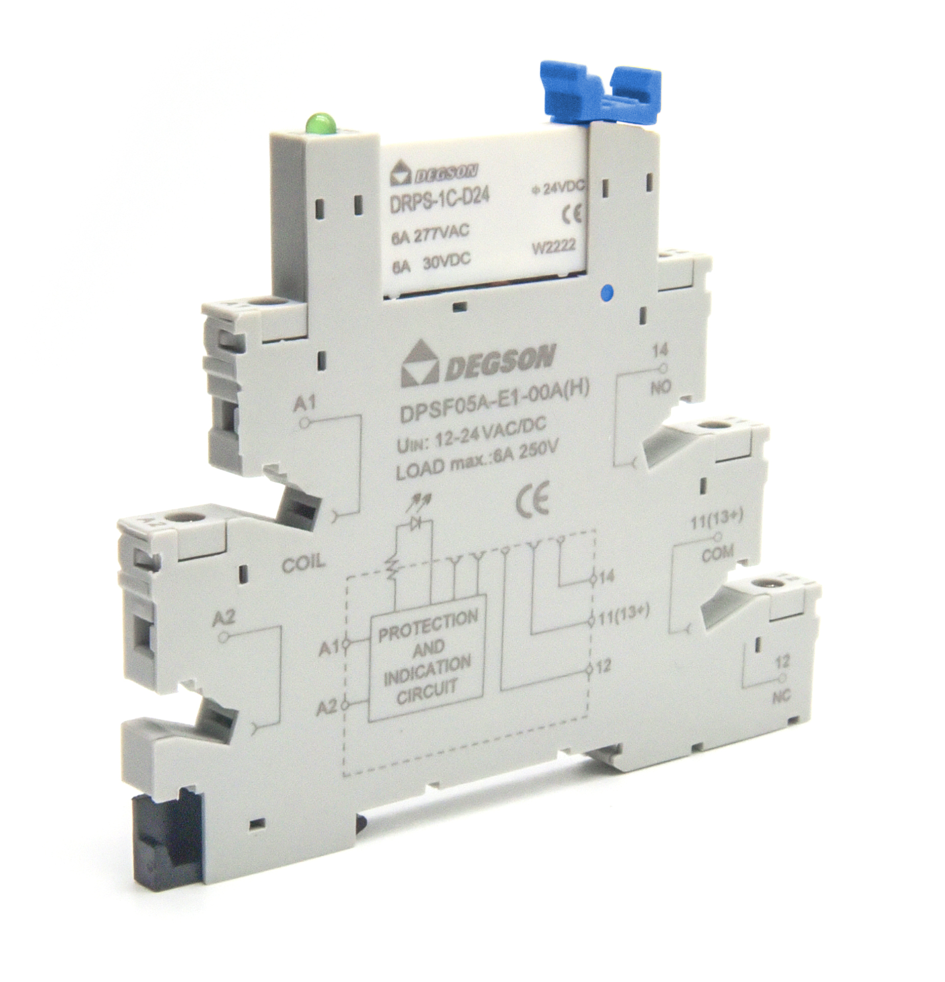 Реле с колодкой DRPSS-1C-D24 - Реле с колодкой, 1 группа переключающих контактов, 24VDC, 6A, в комплекте: реле DRPS-1C-D24-00Z(H), колодка DPSF05A-E1-00Z(H)