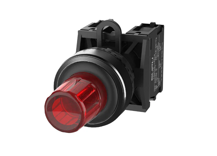 Кнопка "СТОП" (красная) TS2517-0QL10-R20 - Нажимная кнопка "СТОП", с блокировкой, LED AC 220V, пластиковое переднее кольцо, с плавным нажатием, с контактной группой 2NO, диаметр головки кнопки 29,5 мм, диаметр посадочного отверстия: 22 мм, цвет: красный