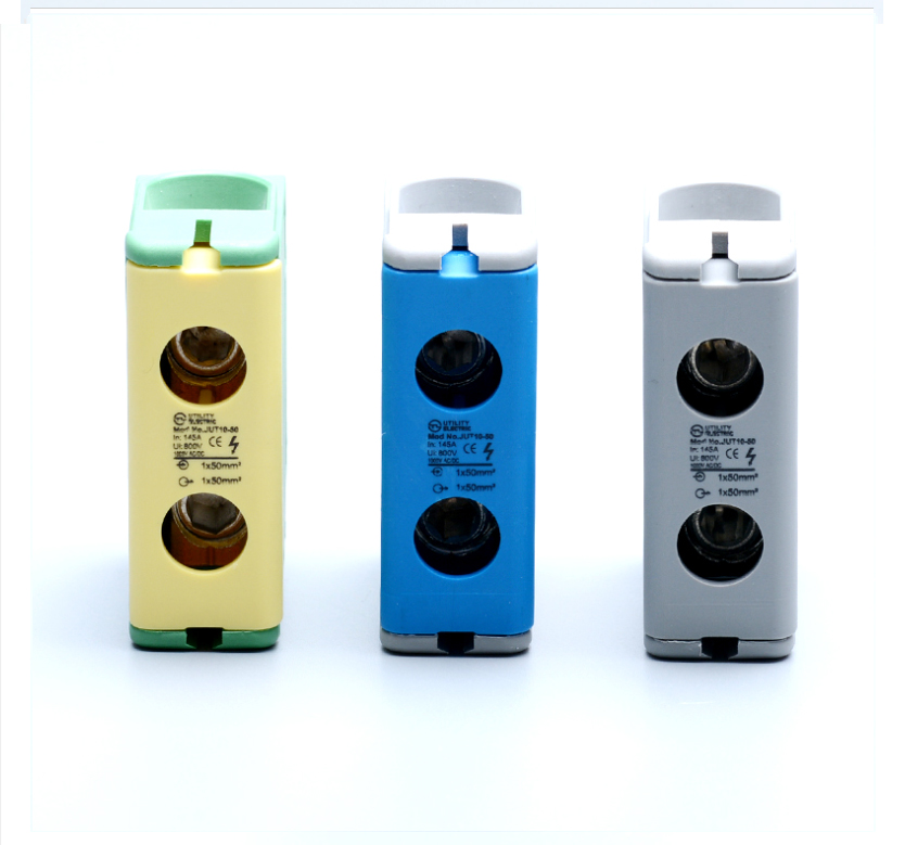 Силовая клемма JUT10-50/3-GY - Силовая клемма, (комплект 3 штуки), тип фиксации провода: винтовой, номинальное сечение: 50 мм кв., 1000V, 160A, ширина: 49,6 мм, цвет: серый, тип монтажа: DIN35