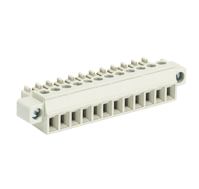 Розетка Wiecon 8813 B / 12 F OB - Розеточный разъем, угловой, на кабель, с монтажными фланцами, шаг 3,81 мм, 12 полюсов, номинальное сечение: 1,5 мм кв., винтовая фиксация провода, 250V, 8А, без маркировки, цвет: серый, серия 8813 B