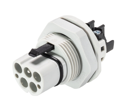 Разъем RST20I4S S1 M01V GL 96.042.5053.0 - Вилочный разъем в панель, М25, IP68(69k), 4 полюса, винтовая фиксация провода, номинальные характеристики: 250/400V, 20A, цвет: белый, серия RST Classic
