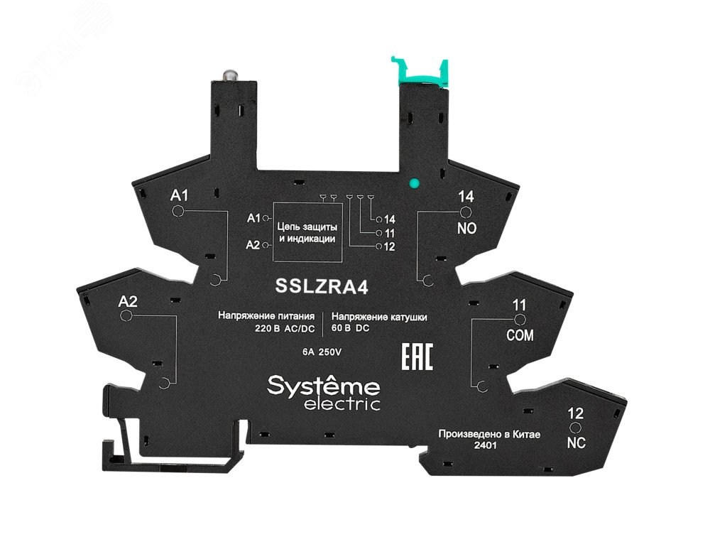 Розетка 230В AC/DC для реле интерфейсного 60В DC, push-in зажим SSLZRA4