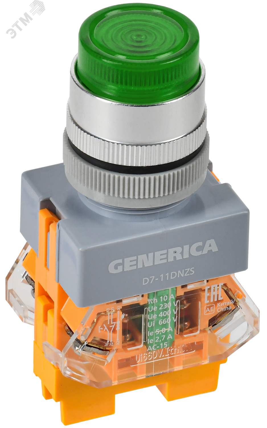 Кнопка D7-11DNZS d=22мм 1з+1р с подсв. и фикс. зеленая GENERICA BBT50-11DNZS-3-11-K06-G