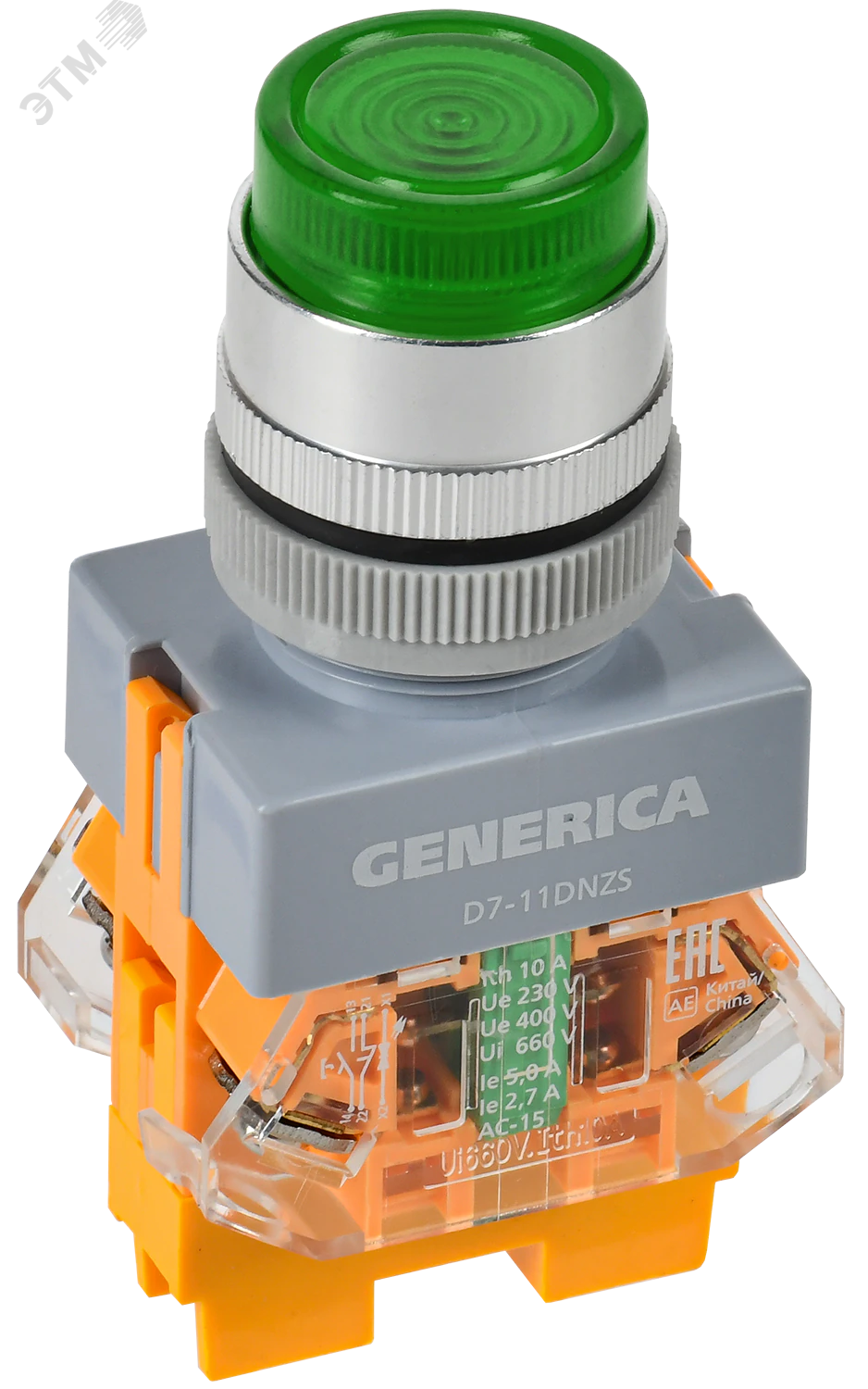 Кнопка D7-11DNZS d=22мм 1з+1р с подсв. и фикс. зеленая GENERICA BBT50-11DNZS-3-11-K06-G