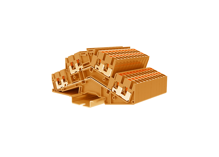 Этажная клемма TPDS2.5-4-OG - Этажная клемма, 2Х4 точек подключения, тип фиксации провода: push-in, номинальное сечение: 2,5 мм кв., 20A, 800V, ширина: 5,2 мм, цвет: оранжевый, тип монтажа: DIN 35