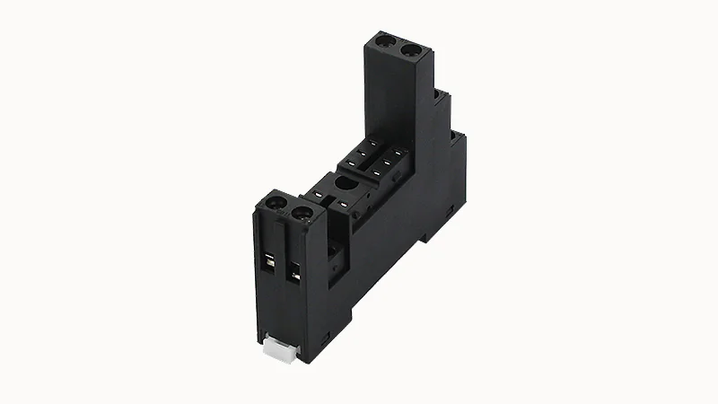 Колодка для реле DSRC08A-F3 - Колодка для реле DRPB-2C, 10A, 300V, фиксация провода: зажимная клетка, с разъемом для модуля DMD, пластик, цвет: черный монтаж на DIN рейку