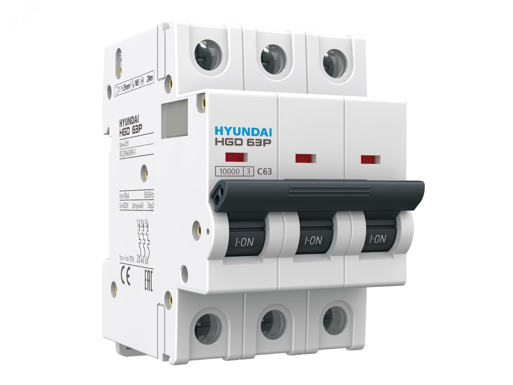 Выключатель автоматический модульный трехполюсный 16А 10кА С HGD HGD63P3PMCS0000C00016_C