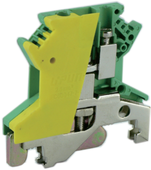 Заземляющая клемма UKJ-2.5XJDEE - Заземляющая клемма, серия EE, тип фиксации провода: винтовой, номинальное сечение: 2,5 мм кв., ширина: мм, цвет: желто-зеленый, стандарт GB/T14048.1, тип монтажа: DIN 35