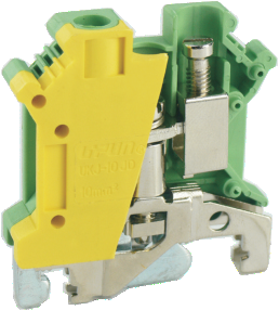 Заземляющая клемма UKHV-10JD - Заземляющая клемма, тип фиксации провода: винтовой, номинальное сечение: 10 мм кв., ширина: 10,2 мм, цвет: желто-зеленый, тип монтажа: DIN 35