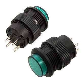 R16-503BD-G NON LOCK - Кнопочный переключатель без фиксации, зеленая LED подсветка
