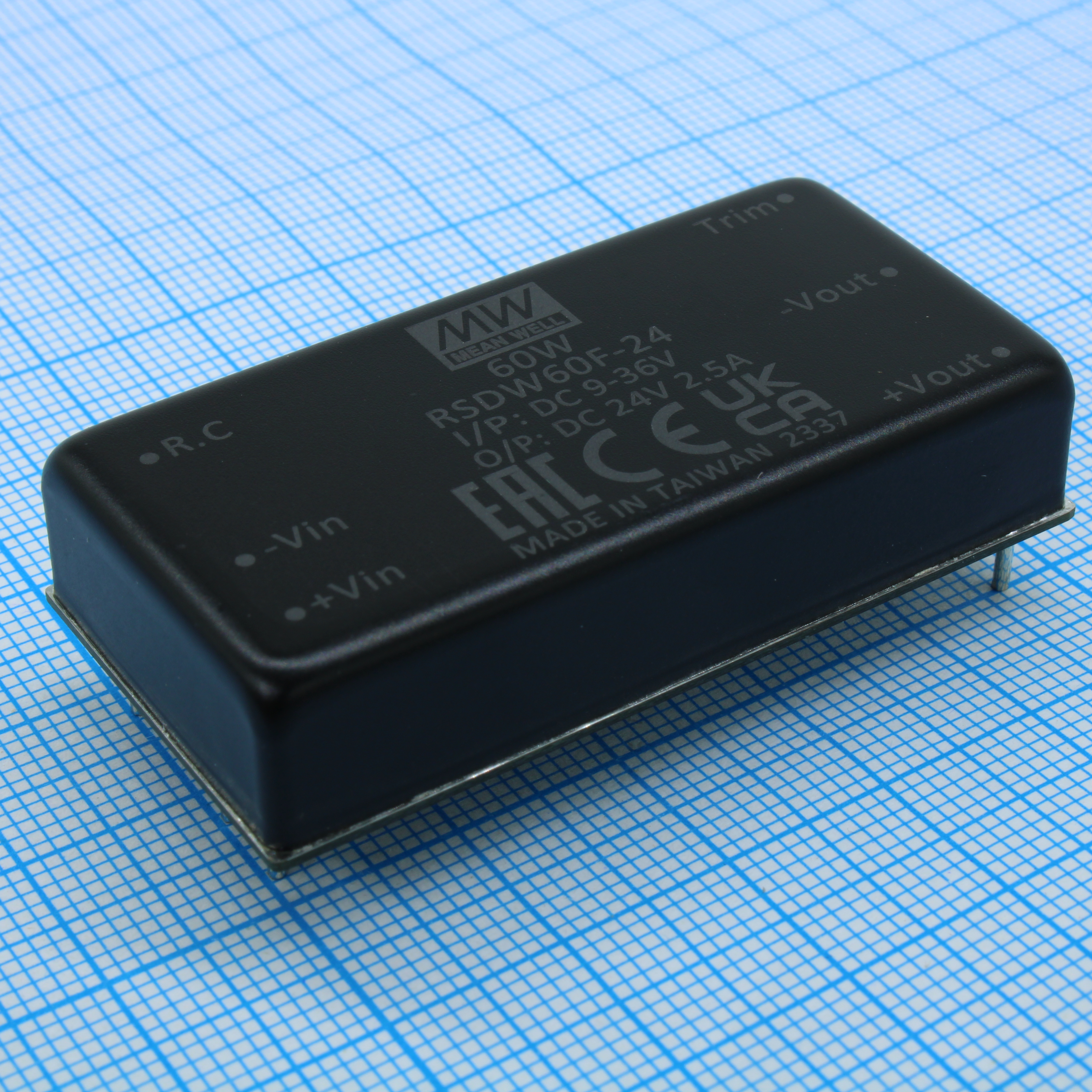 RSDW60F-24 - DC/DC, 60Вт, вход 9…36В, выход 24В/2.5А, изоляция 3000В DC, КПД 92%, максимальная емкостная нагрузка не более 2000мкФ, 2x1", 50.8x25.4x10.5мм, -40…85°C