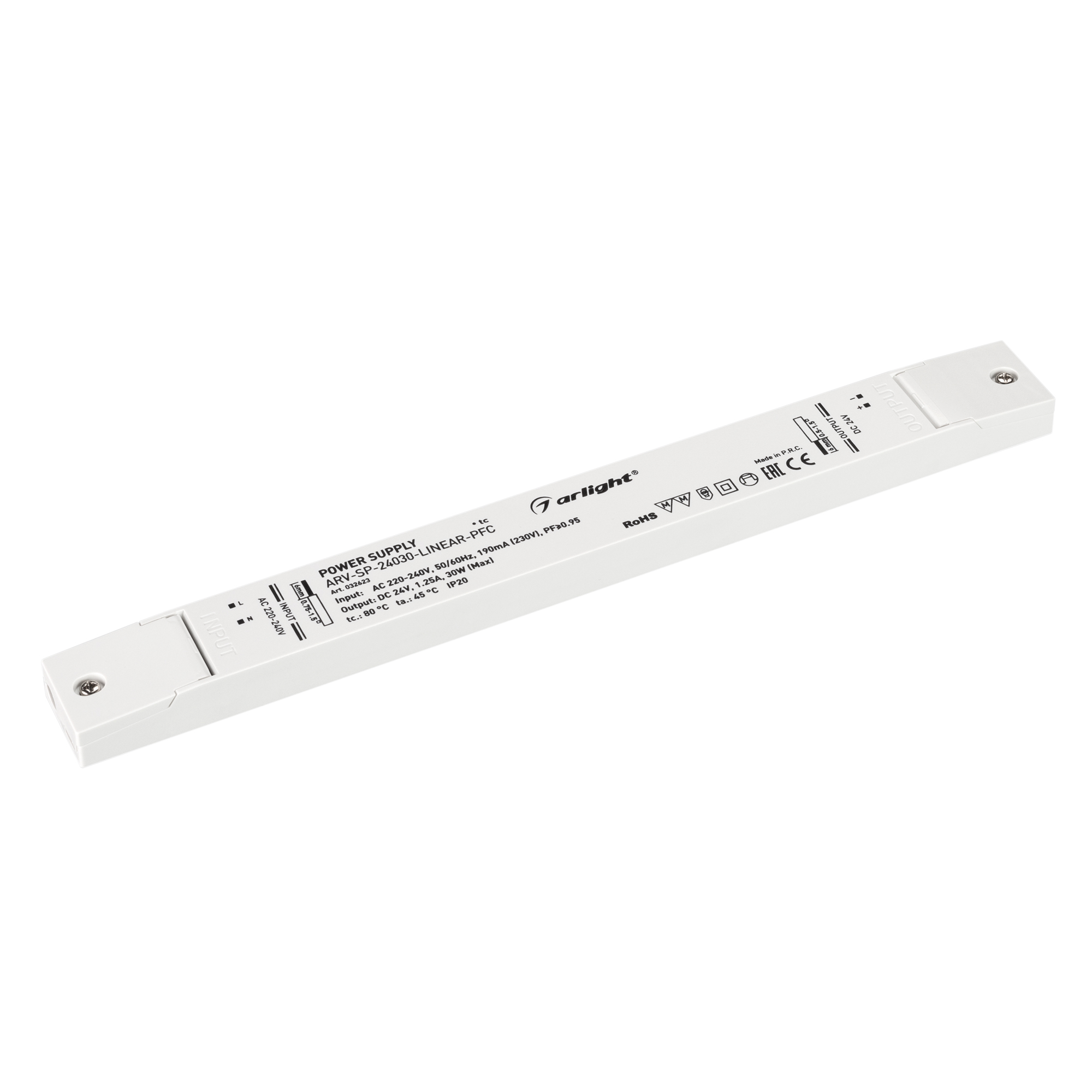 Блок питания ARV-SP-24030-LINEAR-PFC (24V, 1.25A, 30W) 032623 - Источник напряжения с гальванической развязкой для светодиодных изделий. Входное напряжение 220-240 VAC. Выходные параметры: 24 В, 1.25 А, 30 Вт. Встроенный PFC >0,95. Тонкий пластиковый корп