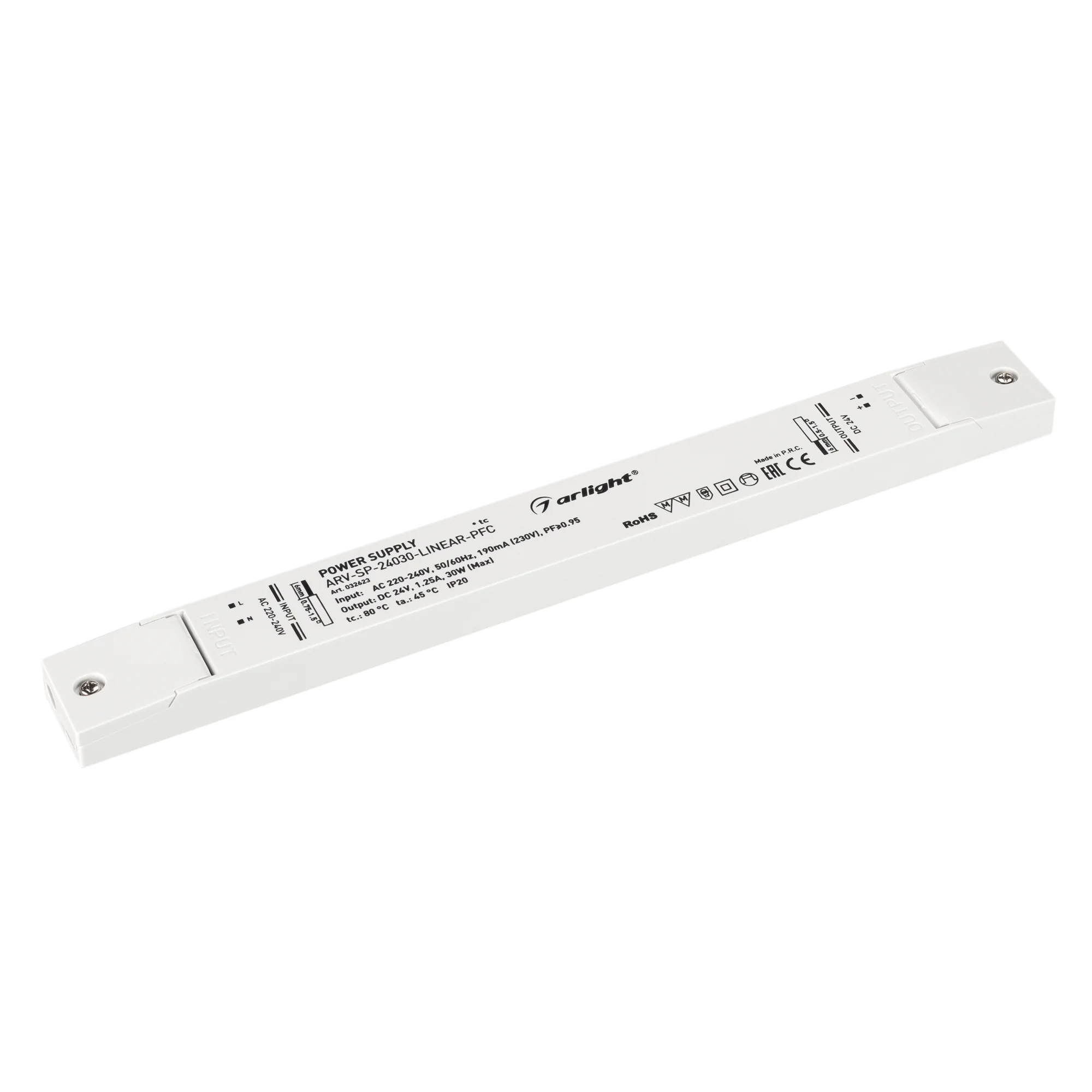 Блок питания ARV-SP-24030-LINEAR-PFC (24V, 1.25A, 30W) 032623 - Источник напряжения с гальванической развязкой для светодиодных изделий. Входное напряжение 220-240 VAC. Выходные параметры: 24 В, 1.25 А, 30 Вт. Встроенный PFC >0,95. Тонкий пластиковый корп
