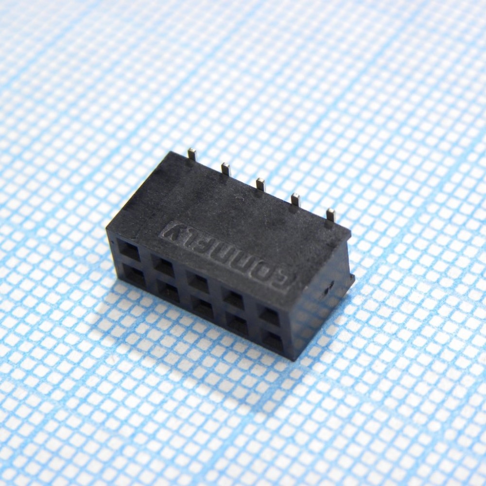 DS1023-11-2X5B8SRS - Гнездо на плату SMD 2x5 конт., шаг 2.54мм, высота 7.4мм, позолоч.