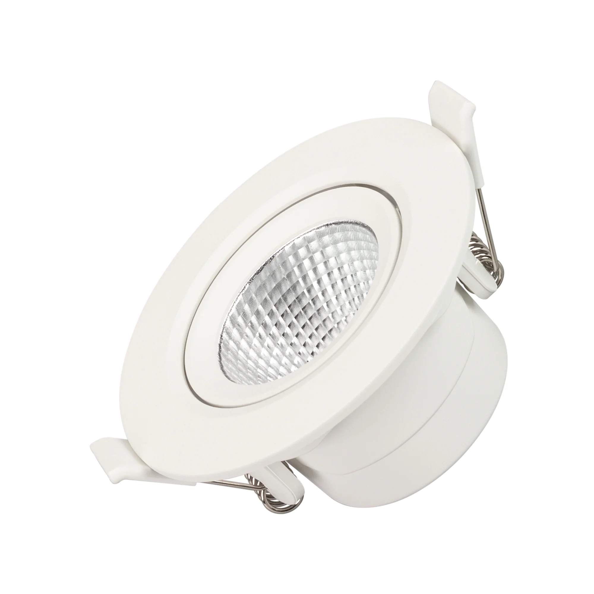 Светильник LTD-POLAR-TURN-R90-7W Warm3000 (WH, 36 deg, 230V) 032310 - Встраиваемый поворотный светильник "даунлайт". Мощность 6.5 Вт, св. поток 550 лм, 85 лм/Вт, теплый 3000 K, CRI>80, UGR<19, угол 36°, напряжение питания 230 В. Белый круглый корпус из те