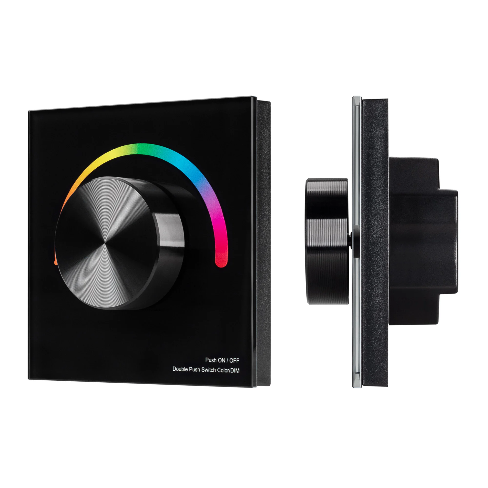 Панель SMART-P5-RGB-G-IN Black (3V, Rotary, 2.4G) 033757 - Встраиваемая роторная панель 2.4 ГГц, цвет чёрный. Материал - стекло/пластик. Для управления RGB источниками света (ШИМ). Управление яркостью с помощью роторного вращателя. Питание/рабочее напряже