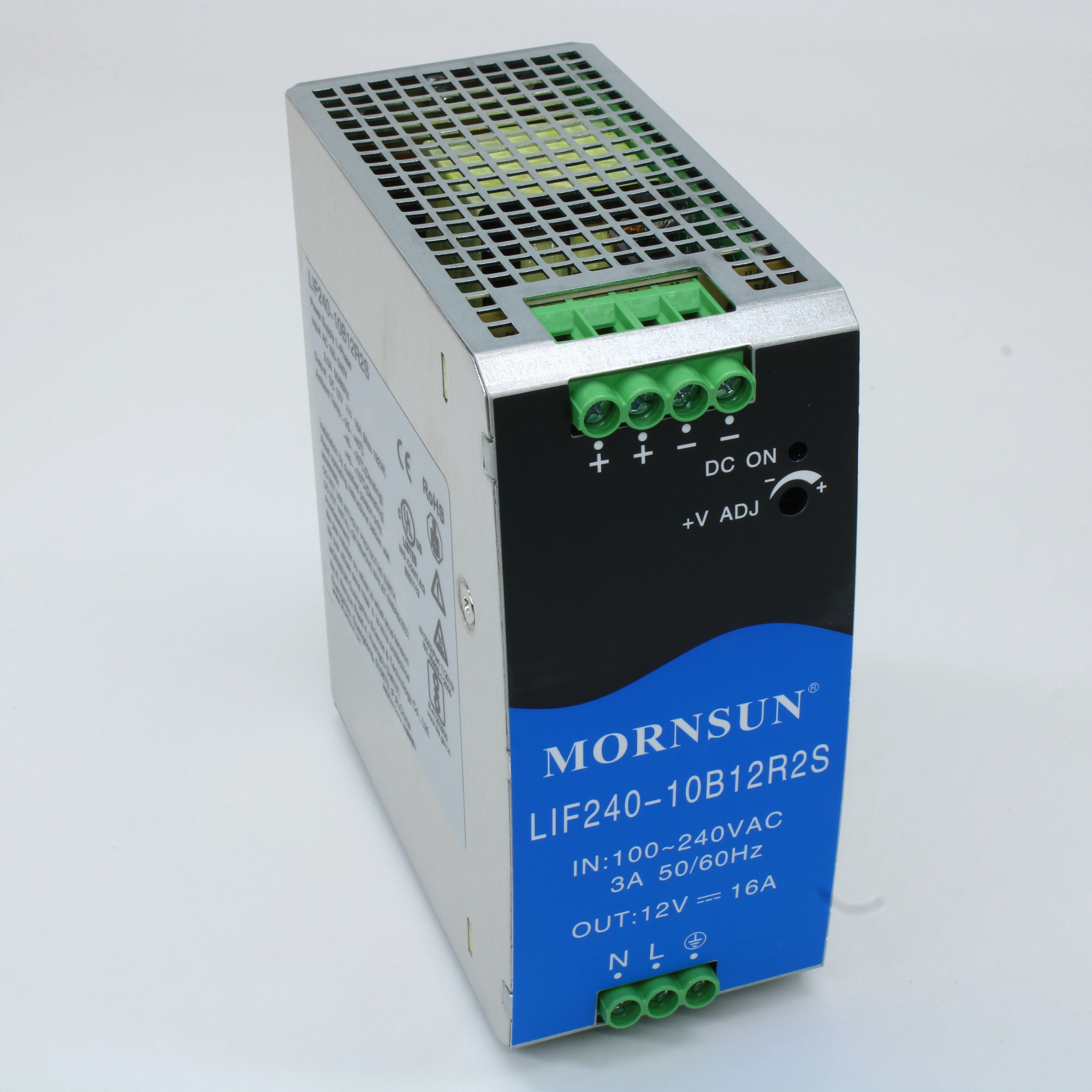 LIF240-10B12R2S - Преобразователь AC-DC на DIN-рейку  240Вт, выход 12В/16A, вход 85…264V AC, 47…63Гц изоляция 3000В AC -40…+70°С