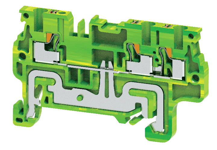 Заземляющая клемма CPG1.5/3 - Заземляющая клемма, 3 точки подключения, тип фиксации провода: push-in, номинальное сечение: 1,5 мм кв., ширина: 3,5 мм, цвет: желто-зеленый, тип монтажа: DIN 35