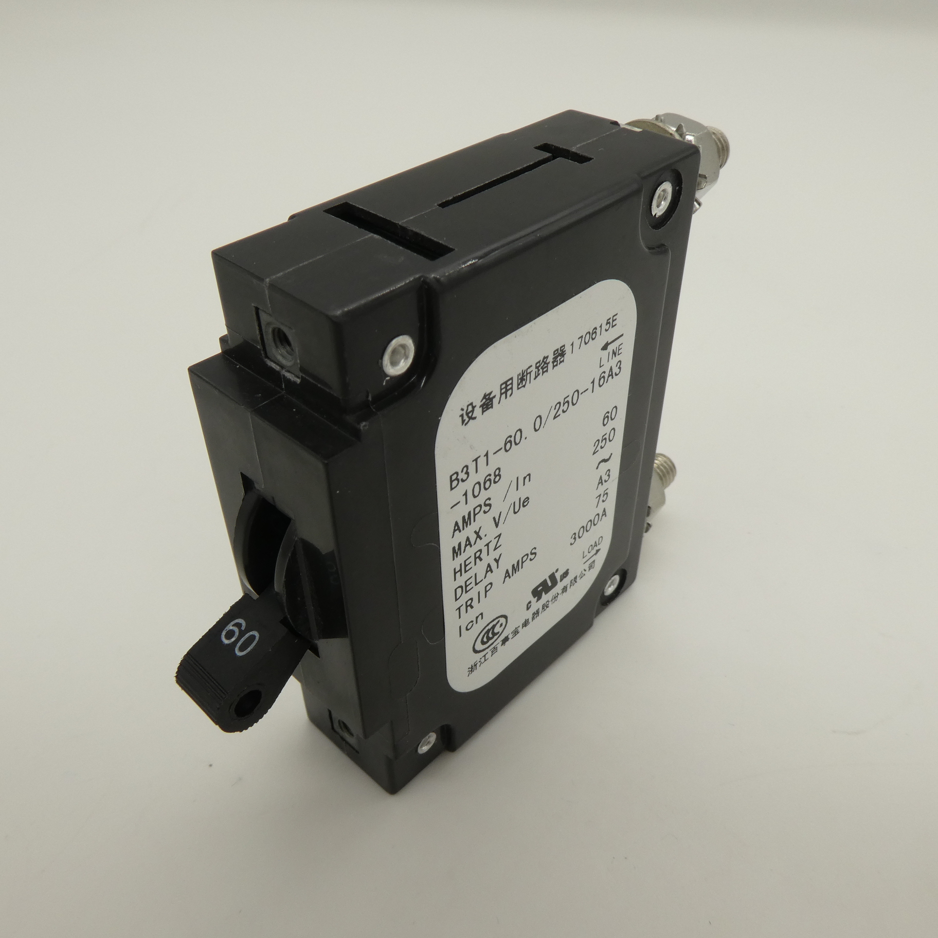 B3T1-60.0/250-16A3-1068 - гидравлический электромагнитный прерыватель цепи 16A, 1P, 250VAC UL