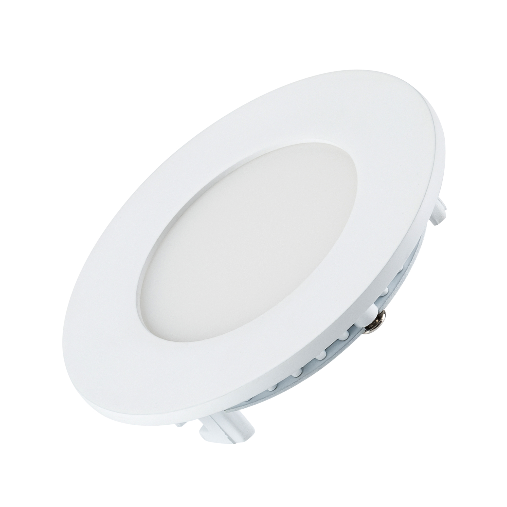 Светильник DL-85M-4W Warm White 020104 - Тонкая панель 4Вт, белый круглый корпус. Цвет ТЕПЛЫЙ БЕЛЫЙ 3000K, св.поток 300-320лм, CRI(Ra)>80, угол 120°. Диаметр 85мм, высота корпуса 13мм, установка в отверстие 75 мм. Питание AC 230V, 4Вт, драйвер в комплекте