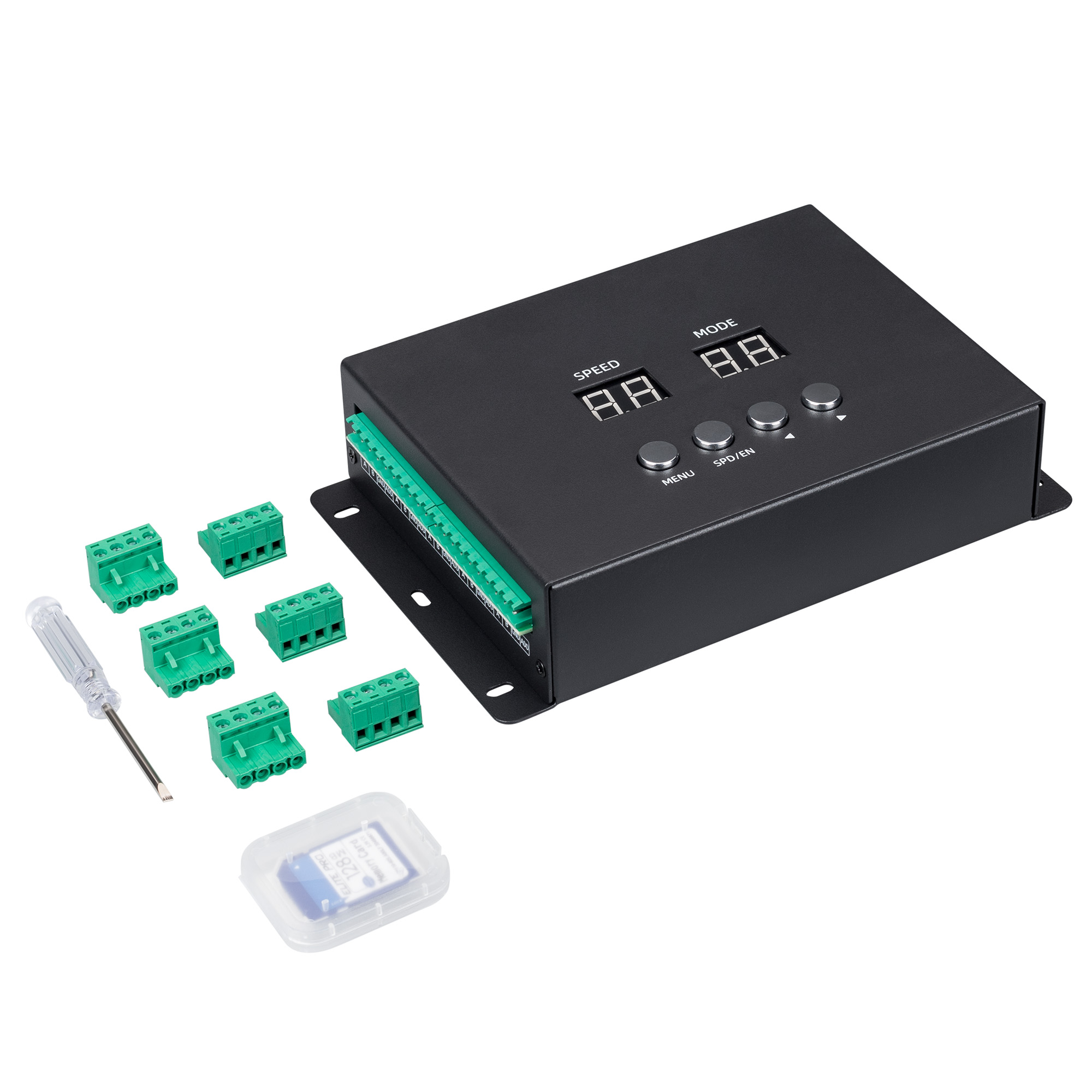 Контроллер DMX K-5000 (220V, SD-card, 5x512) 024323 - DMX512 контроллер с функцией редактирования адресов. 5 портов по 512 каналов на каждый. Напряжение питания AC 220V. SD-карта в комплекте. Рекомендуется для использования с линейными прожекторами AR-LIN