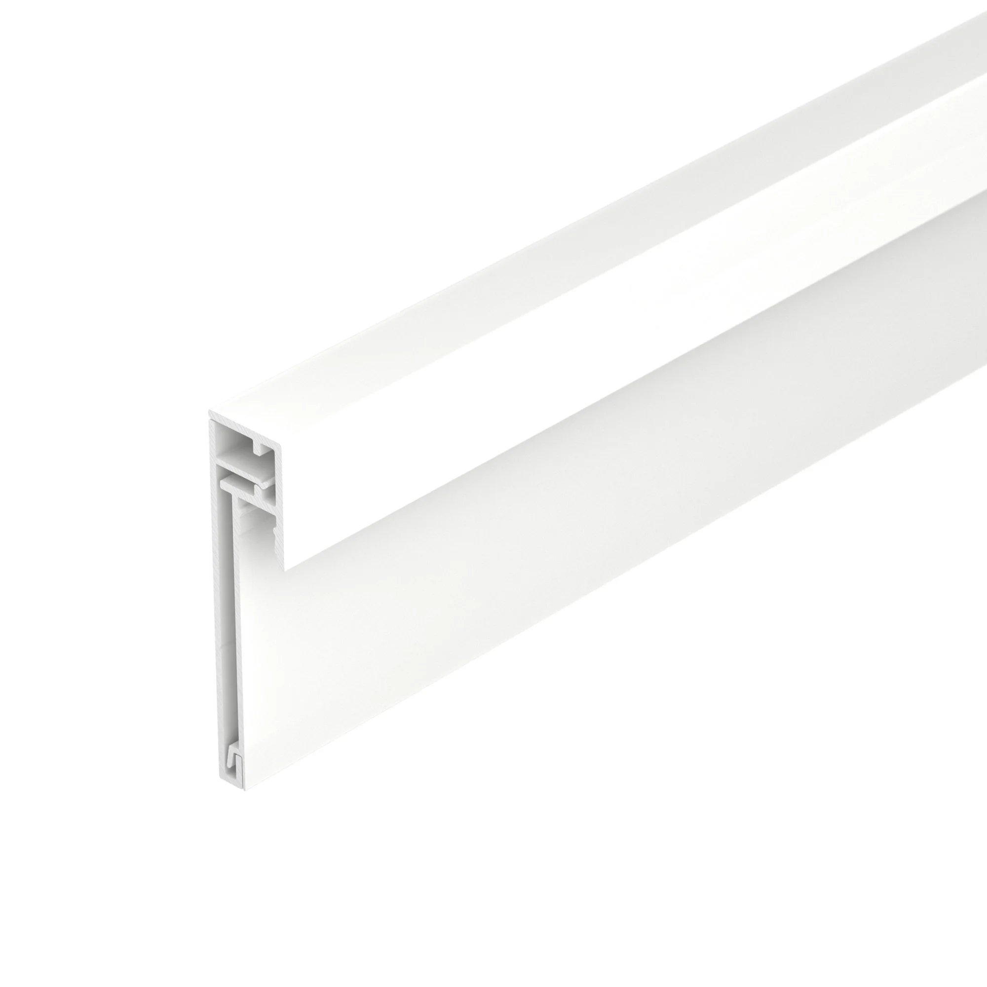 Профиль PLINTUS-H54B-2000 WHITE 046141 - Алюминиевый накладной двухкомпонентный профиль-плинтус для светодиодных лент и линеек. Цвет - белый RAL9003 (порошковая окраска). Габаритные размеры (L?W?H): 2000x12,3x52,6мм. Ширина площадки для ленты 5 мм. Аксесс