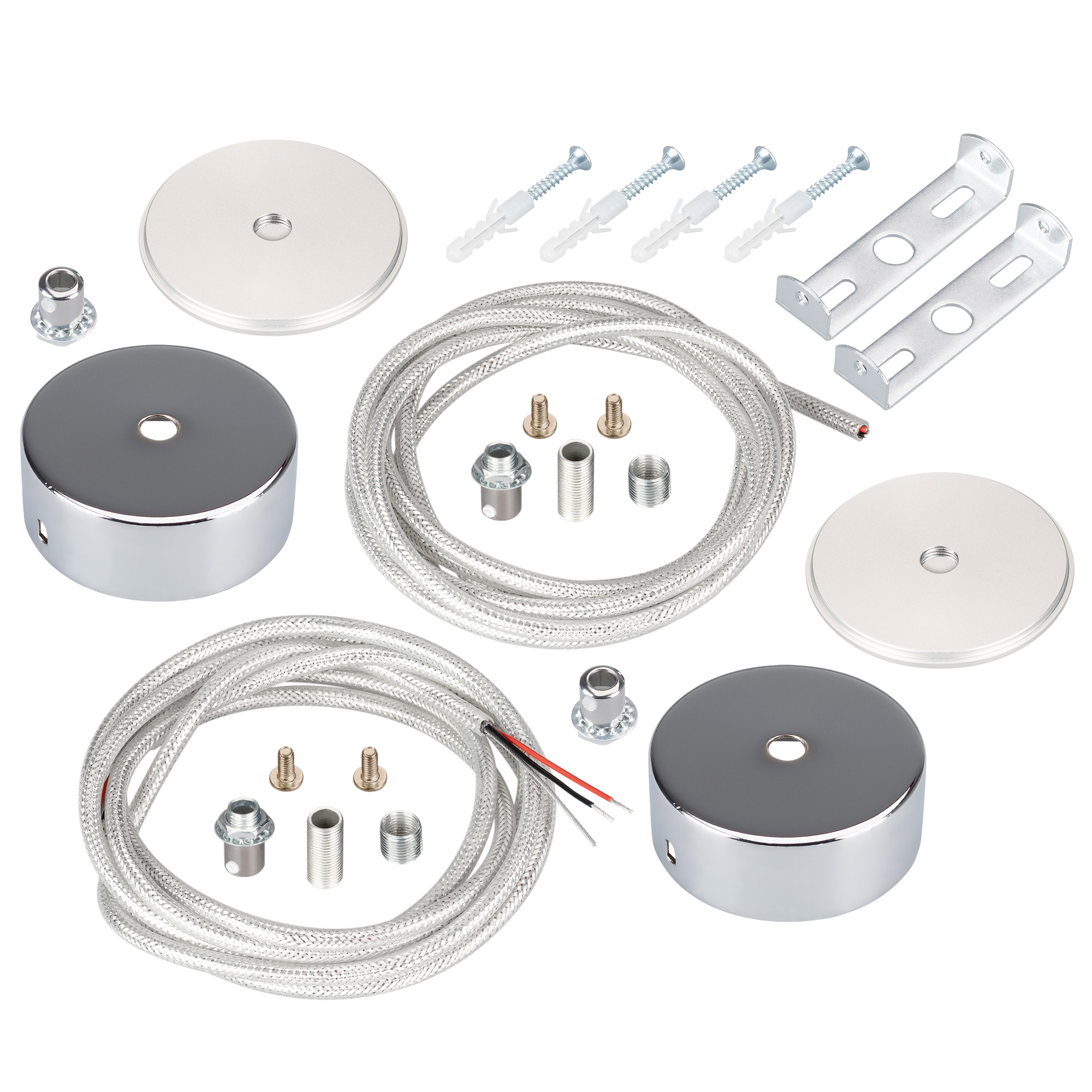Подвес токопроводящий ARL-SL-ROUND-D70-360deg горизонтальный 037773 - Подвес горизонтальный для профиля SL-ROUND-D70-360deg, длина 2 м. В комплекте: монтажная чаша - 2 шт., токопроводящий кабель-подвес 2 шт. по 2 м (сечение кабеля - 2х0.5 мм?), фиксатор к