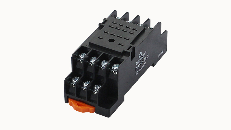 Колодка для реле DPYF14A-3 - Колодка для реле DRPE-4C, 7A, 300V, фиксация провода: с кольцевым наконечником, пластик, цвет: черный, монтаж на DIN рейку