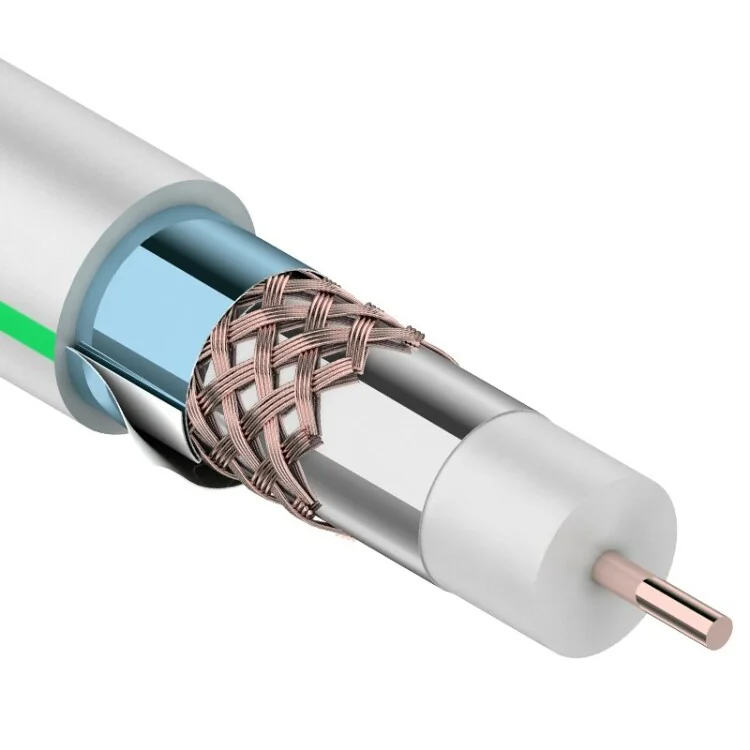 Кабель коаксиальный RG-6U, 75Ом, Cu/Al/Cu/Al, 90%, две фольги, 100м, INDOOR, белый - в бухте 100м