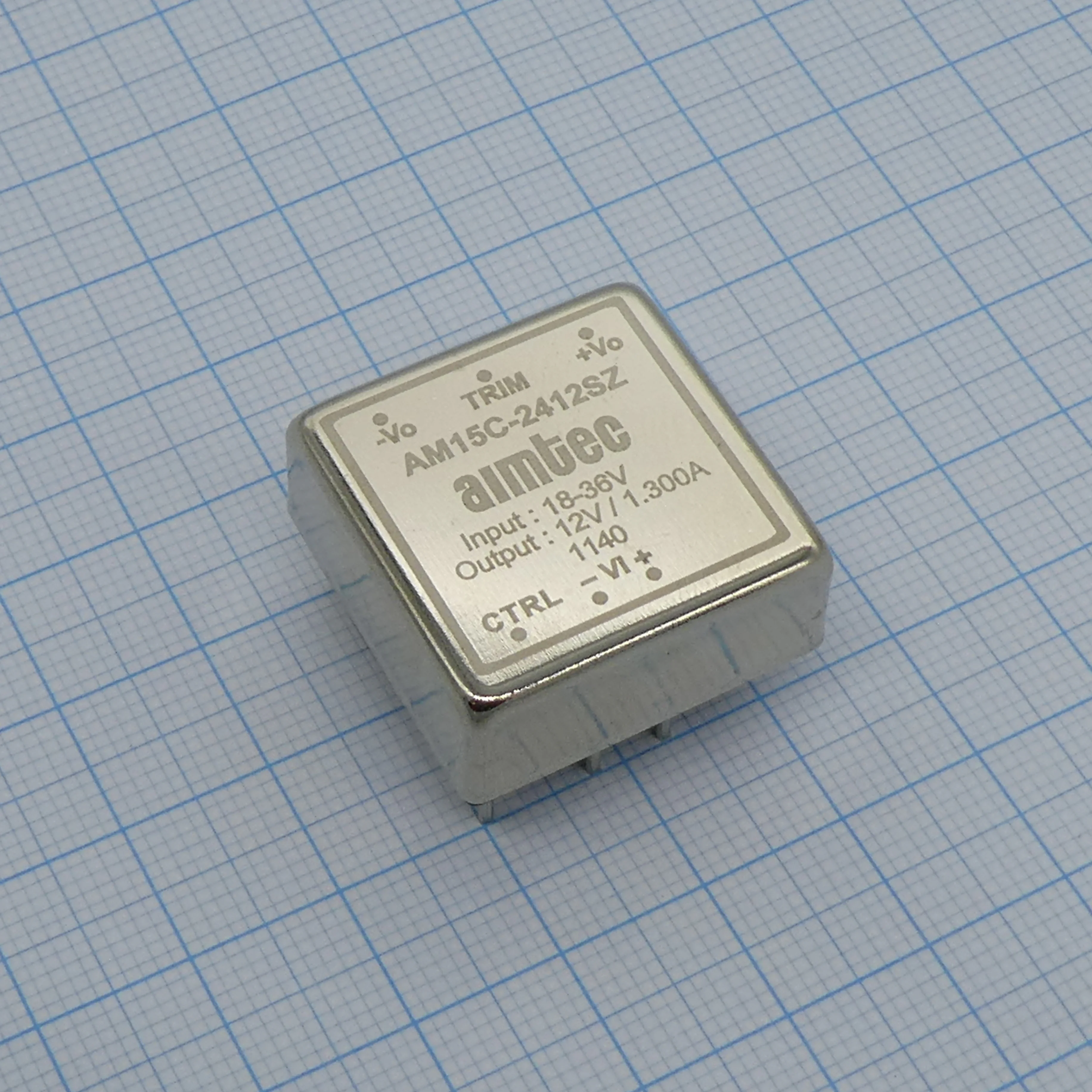 AM15CW-2405SZ - DC/DC, 15Вт, вход 9…36В, выход 5В/3А, изоляция 1600В DC, КПД 87%, максимальная емкостная нагрузка не более 1000мкФ, вход On/Off, 1x1", 25.4x25.4x10.16мм, -40…85°C, металл
